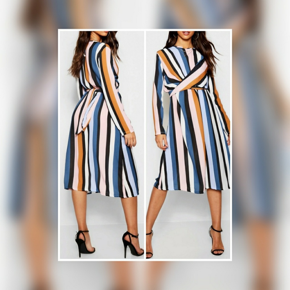 NWT Striped wrap woven tie waist dress